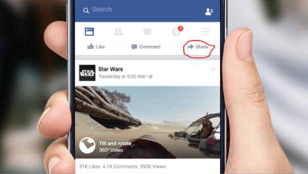 creating shareable videos is essential in video marketing. this photo highlights the share button on Facebook - viewed on a smartphone.